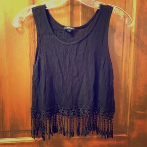 Black tank with hipster fringe